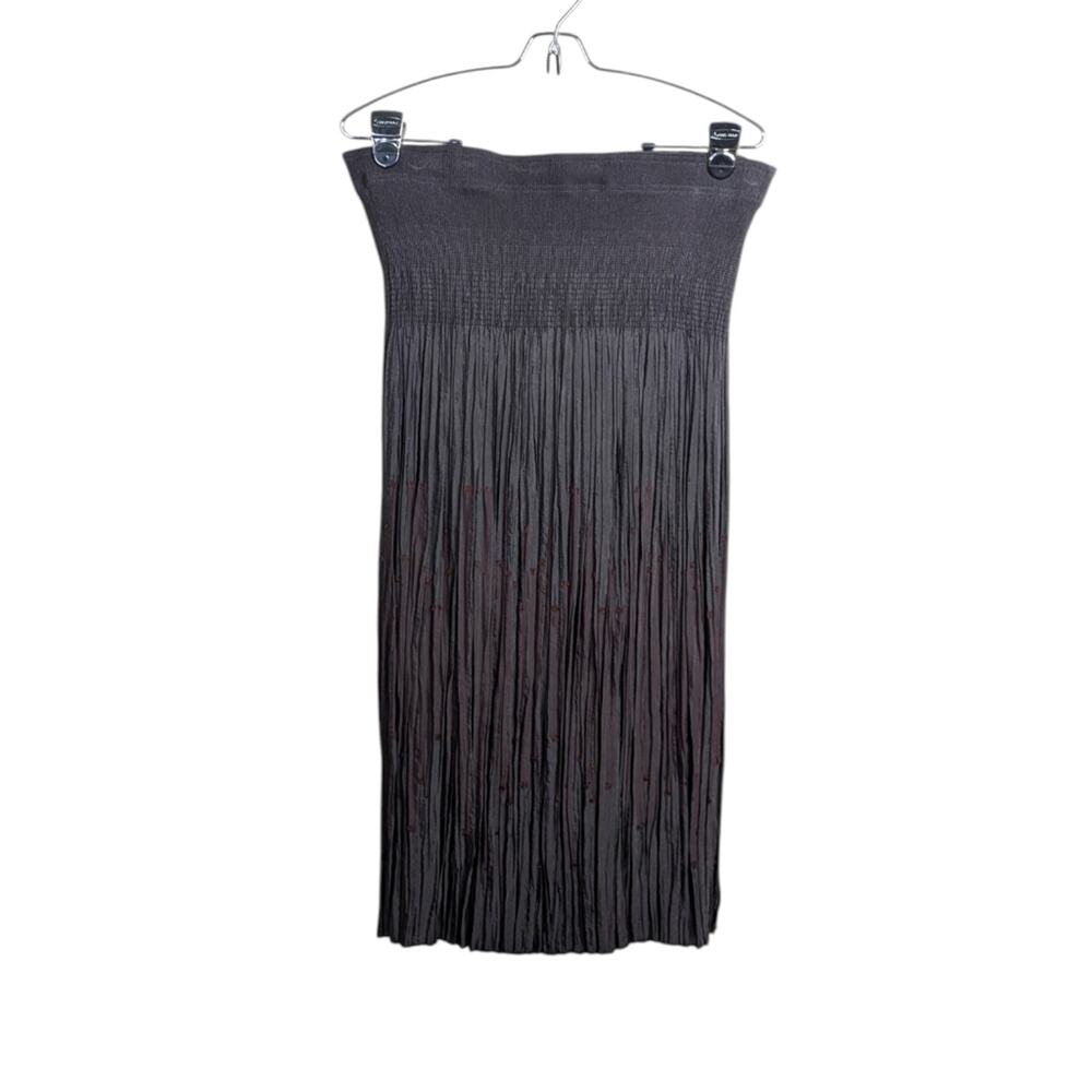 Babette Crinkle Pleated Midi Skirt XL Embroidered Lagenlook Artsy Avant Garde
